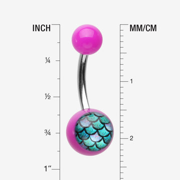 Detail View 1 of Vibrant Mermaid Scales Acrylic Logo Belly Button Ring-Purple